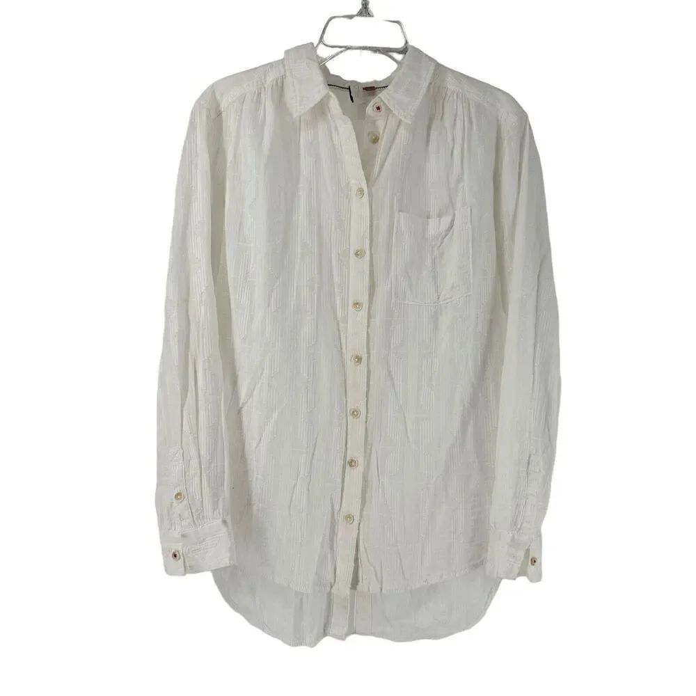 Anthropologie Pilcro Theresa Laced Back Top Size S Button Up White Textured Boho